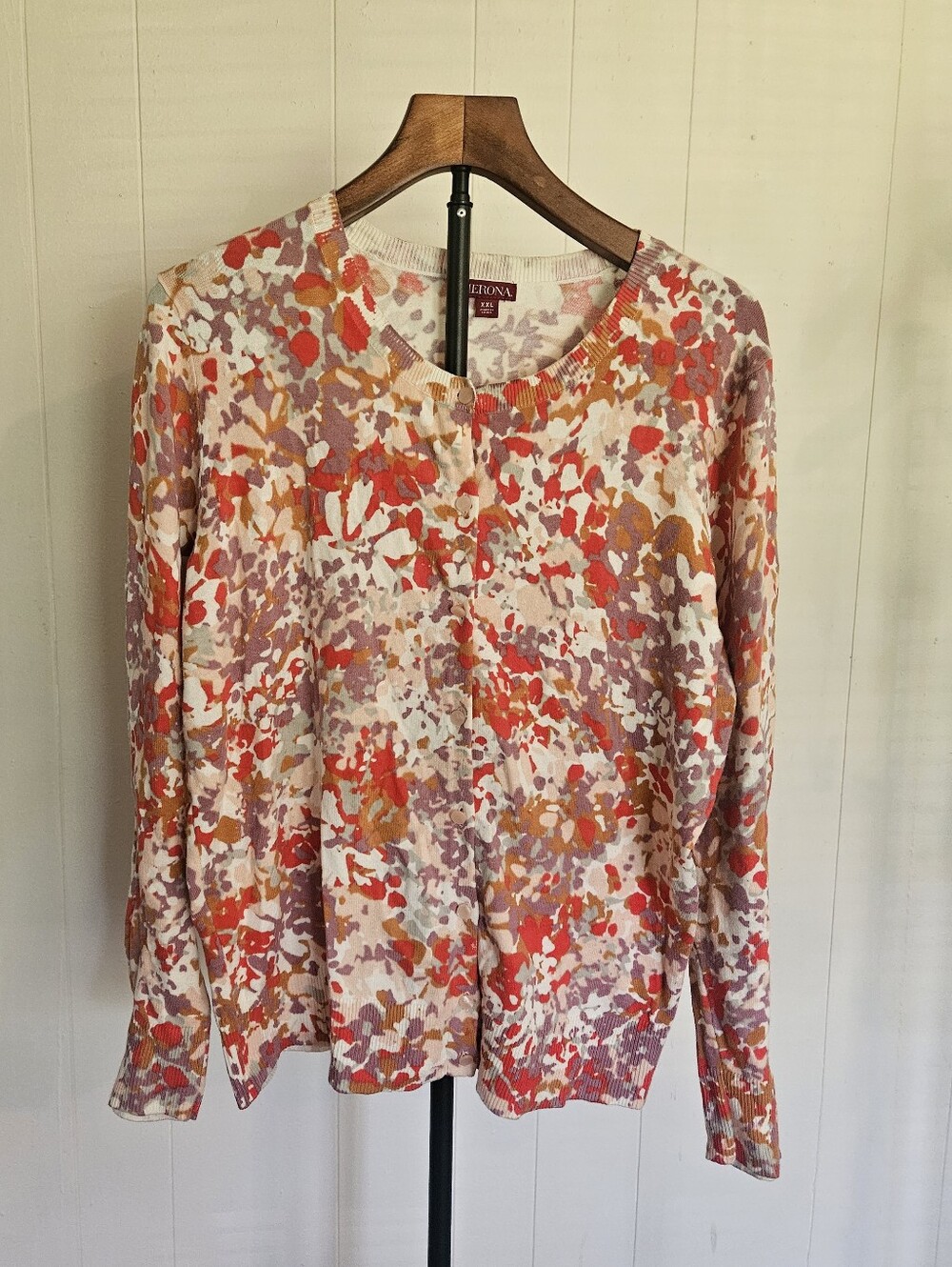 Merona Floral Splash Cardigan Button Up Sweater - Pink, Orange & Cream Size XXL